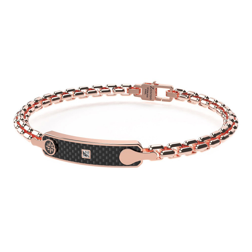 BRACCIALE ZANCAN ACCIAIO ROSE E PLACCA NERA