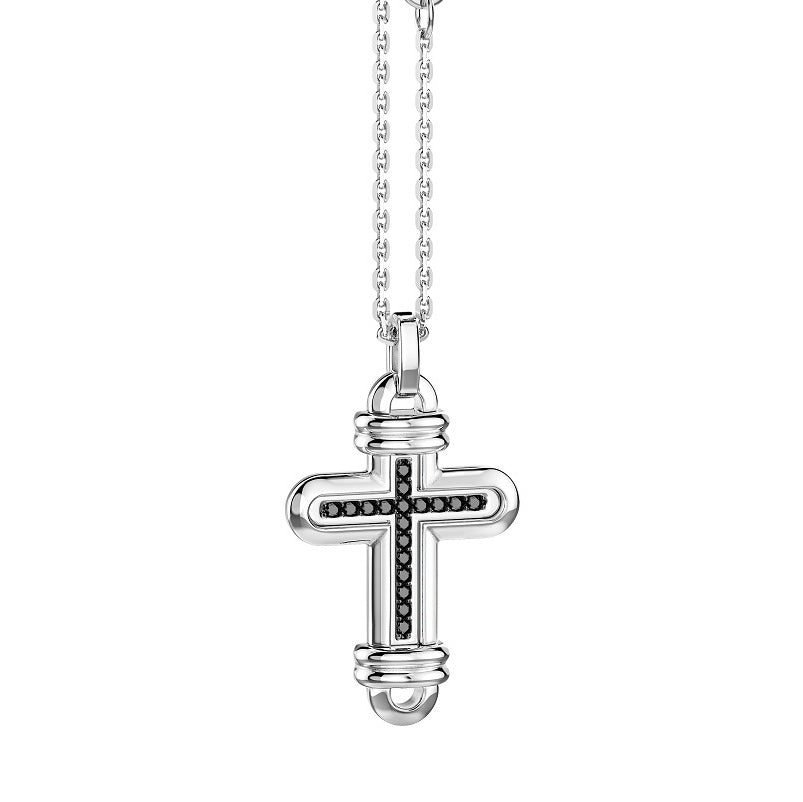 COLLANA ZANCAN IN ARGENTO CON CROCE E SPINELLI NERI