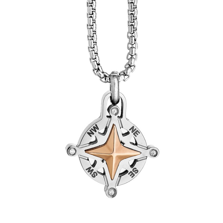 COLLANA ZANCAN ACCIAIO CON ROSA DEI VENTI BICOLORE ROSE'